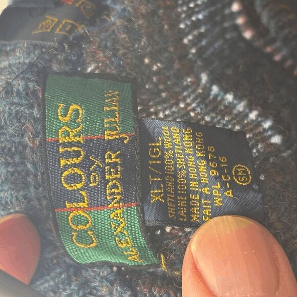 Vintage Colours Alexander Julian 100% Shetland Wool Mens Sweater Geometric XLT - Picture 4 of 6